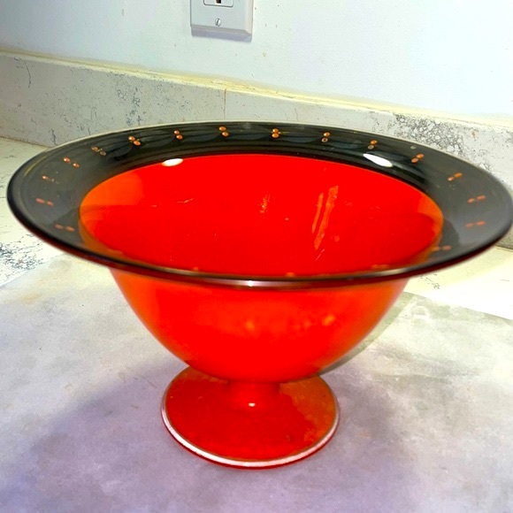 Art Deco Large Orange Glass Footed Pedestal Compote Vintage Excellent Condition - Picture 4 of 10